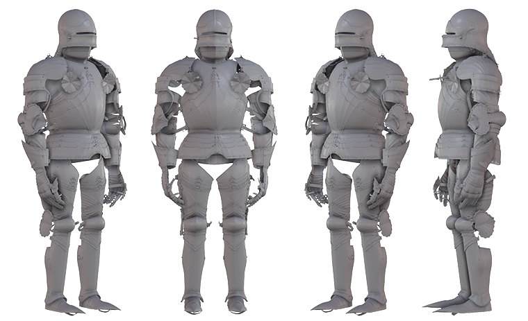 3D body scan medieval armor, knight historical plate, scanned parts