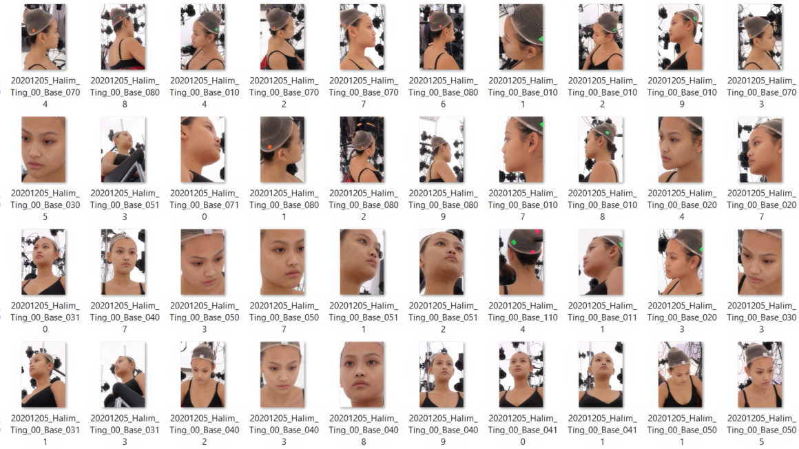 Female head source images from 3D scanning rig device for photogrammetry for digital artist
