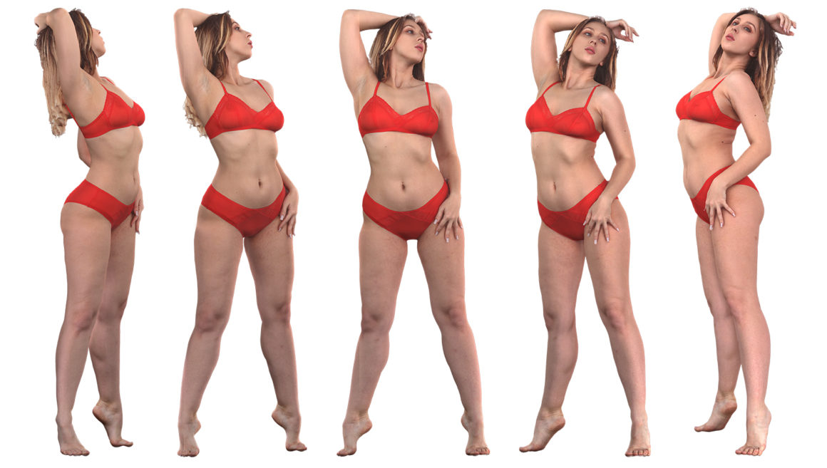 Preview of a cleaned body scan of Mia Brown in her underwear from 5 angles