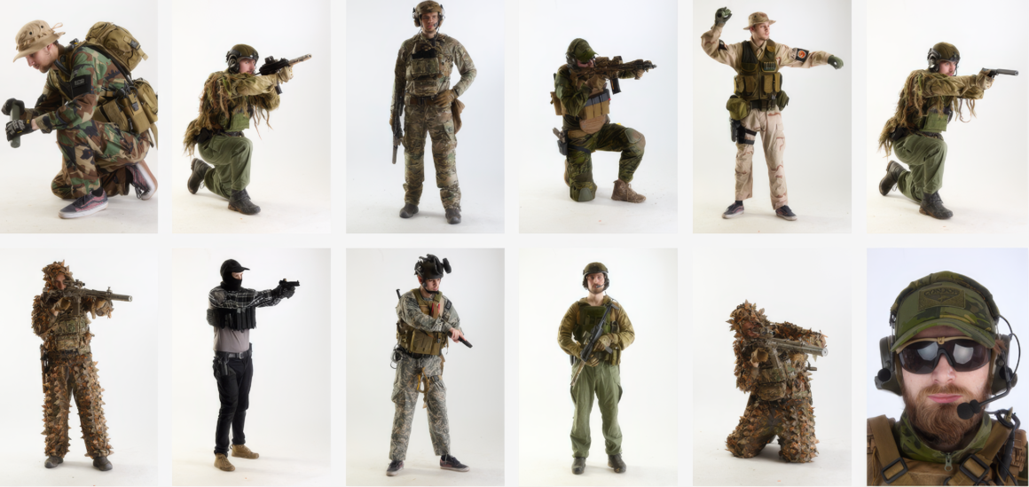 Different soldiers scanned and photographed soldiers in various military uniforms.
