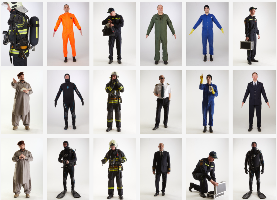 Photosets in the category of professional references, fireman, painter, pilot and diver